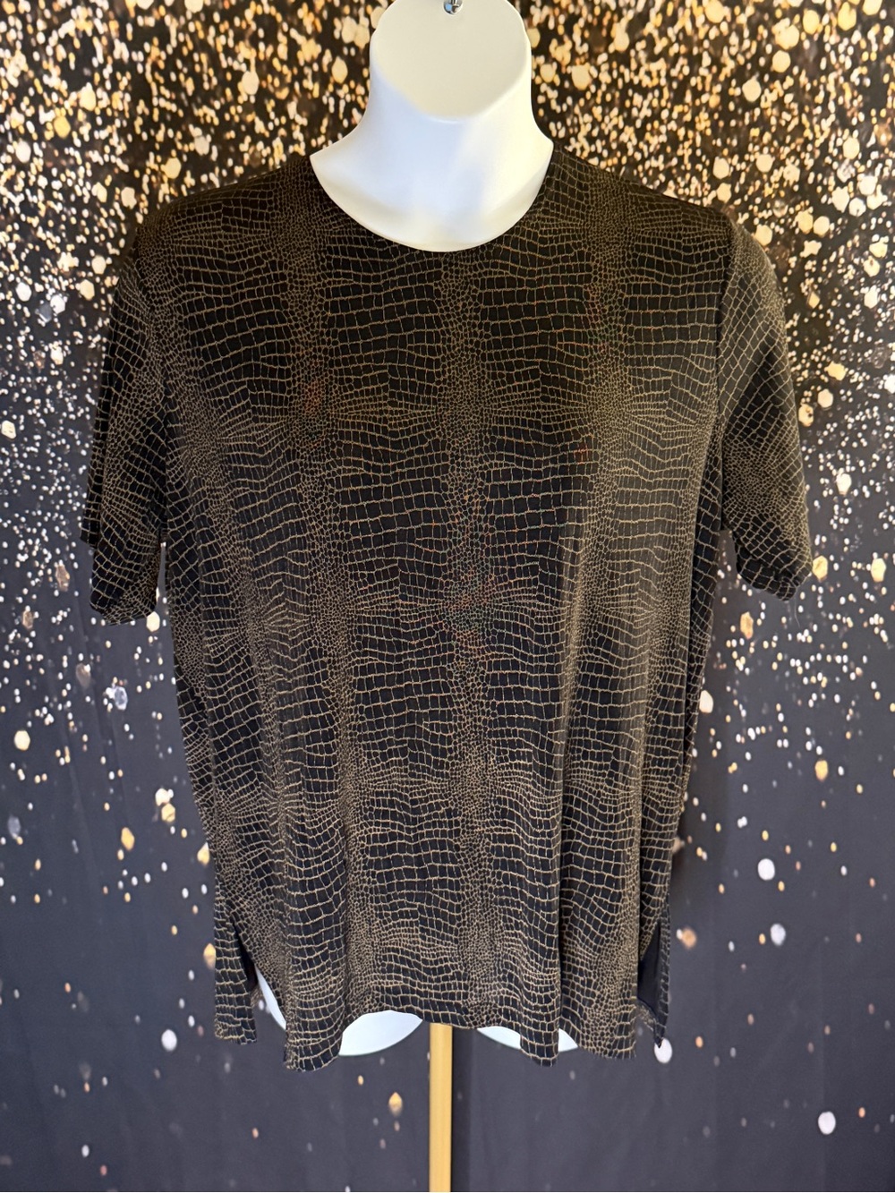 Dress Barn Black Croc-Print Short Sleeve Top